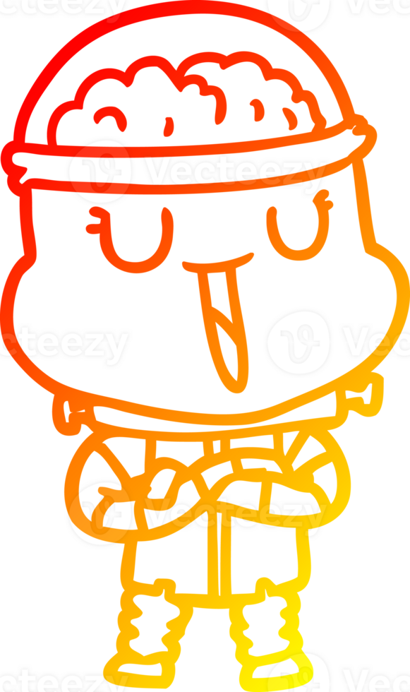 warm gradient line drawing of a happy cartoon robot png