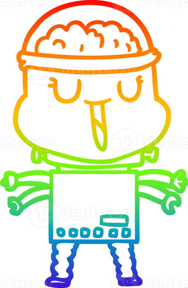 rainbow gradient line drawing of a happy cartoon robot png