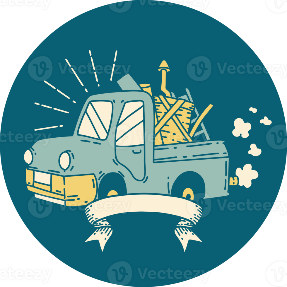 icon of a tattoo style truck carrying junk png