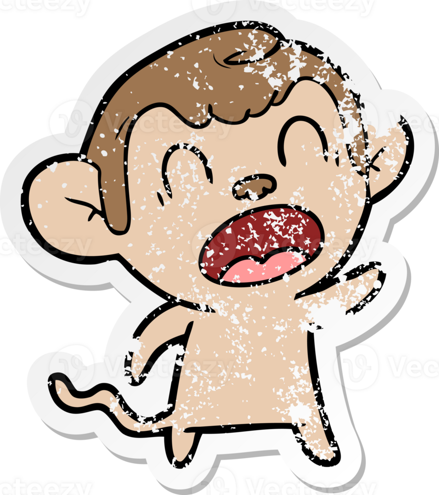 distressed sticker of a shouting cartoon monkey png