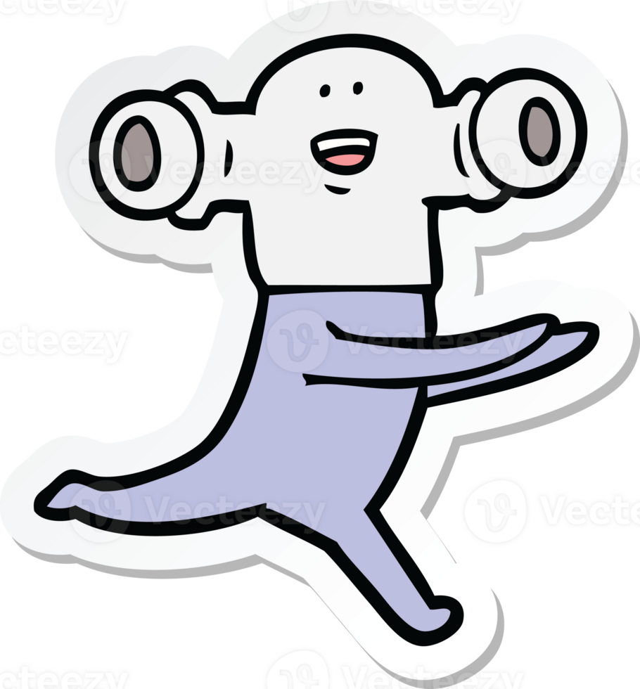 sticker of a friendly cartoon alien running png