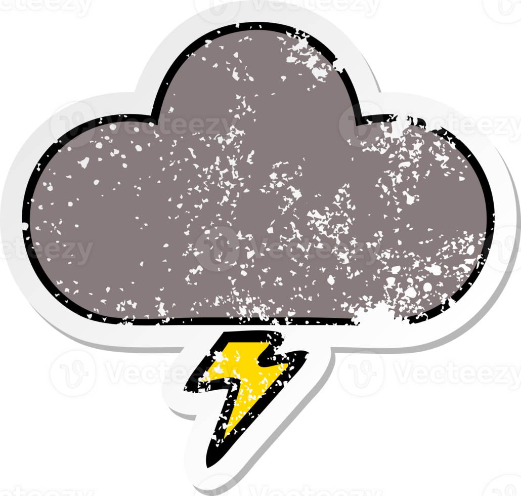 distressed sticker of a cute cartoon storm cloud png