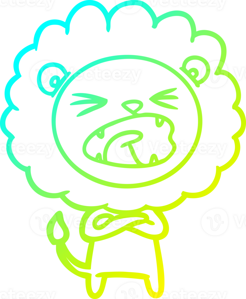 cold gradient line drawing of a cartoon lion png