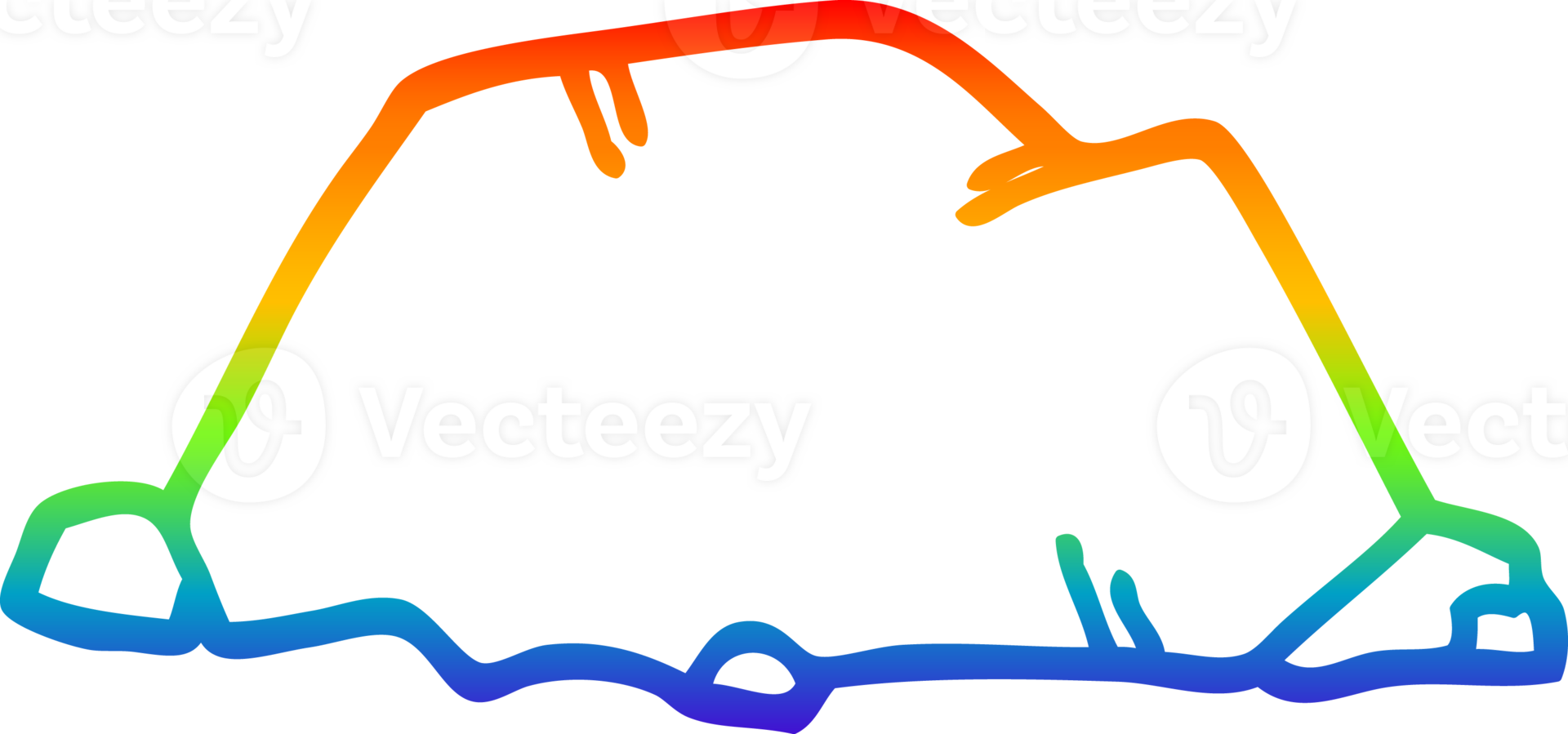 rainbow gradient line drawing of a cartoon rock png