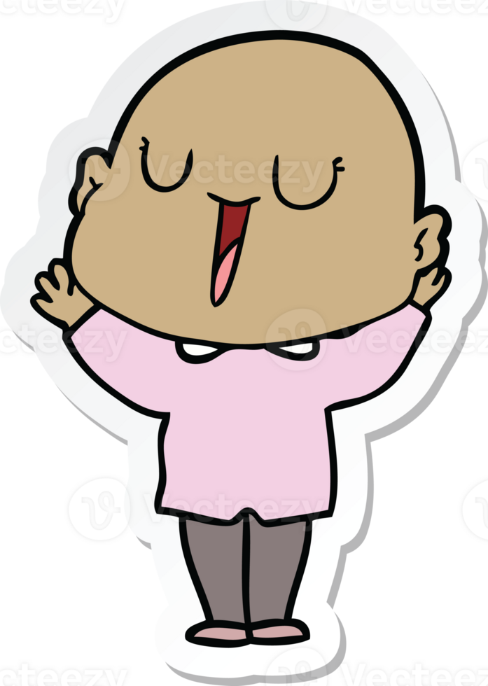 sticker of a happy cartoon bald man png