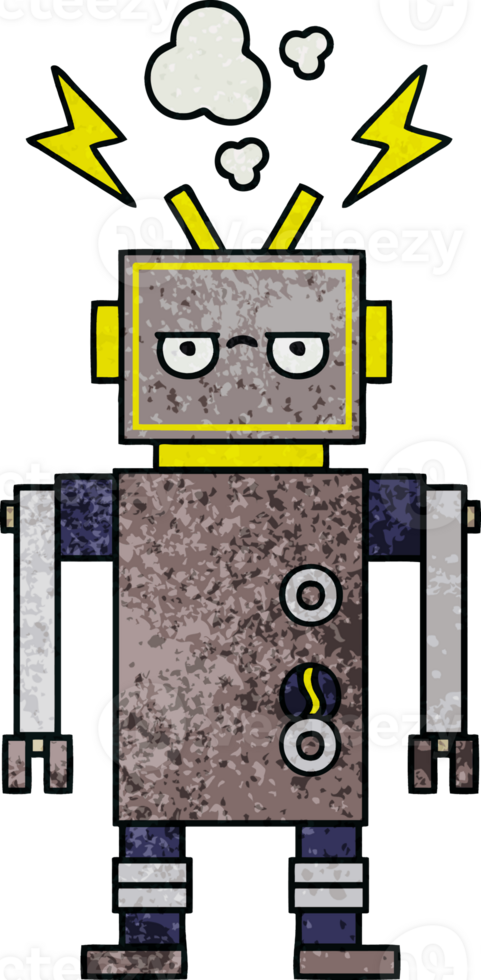 retro grunge texture cartoon of a malfunctioning robot png