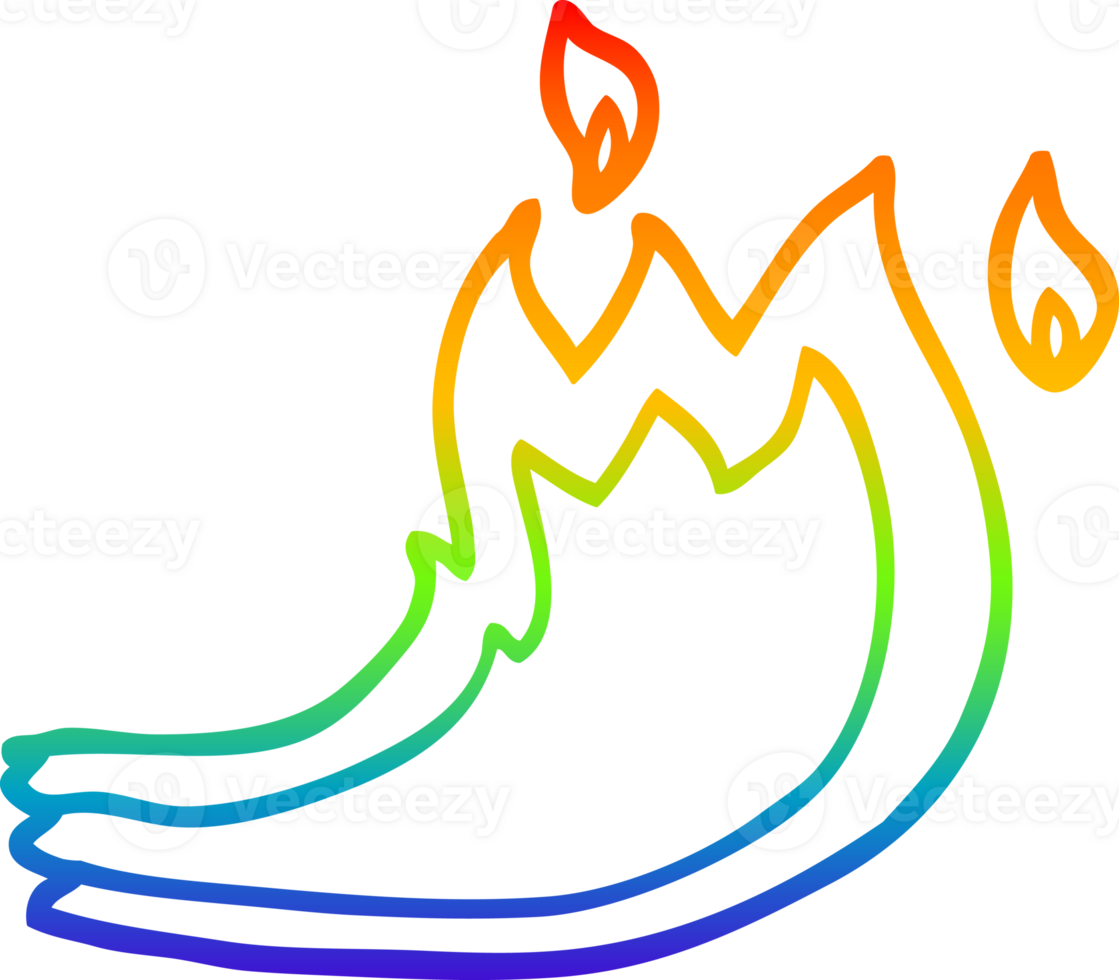 rainbow gradient line drawing of a cartoon fire flame png