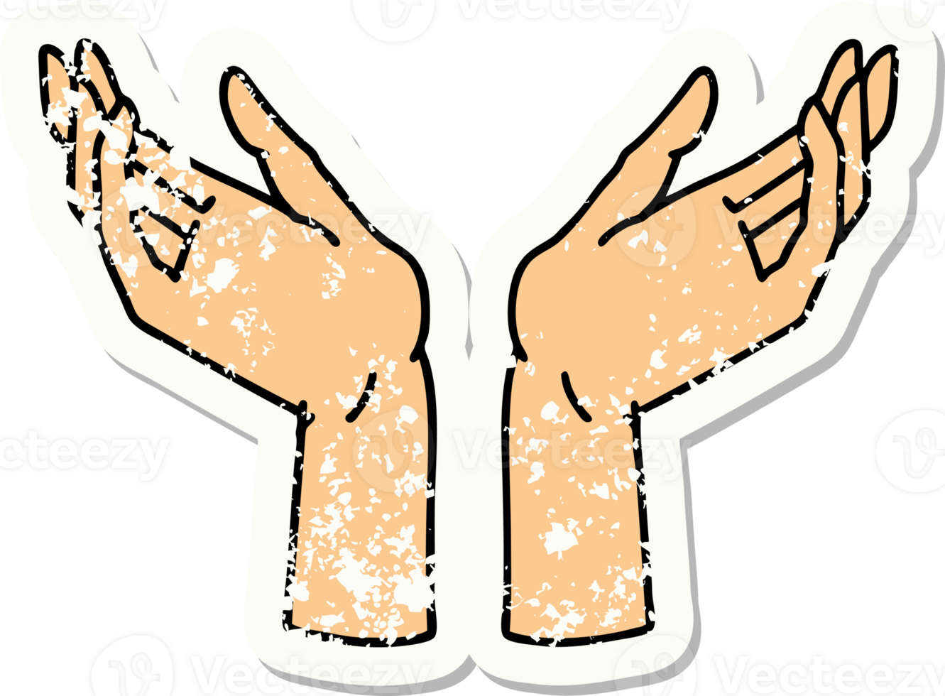 distressed sticker tattoo in traditional style of open hands png