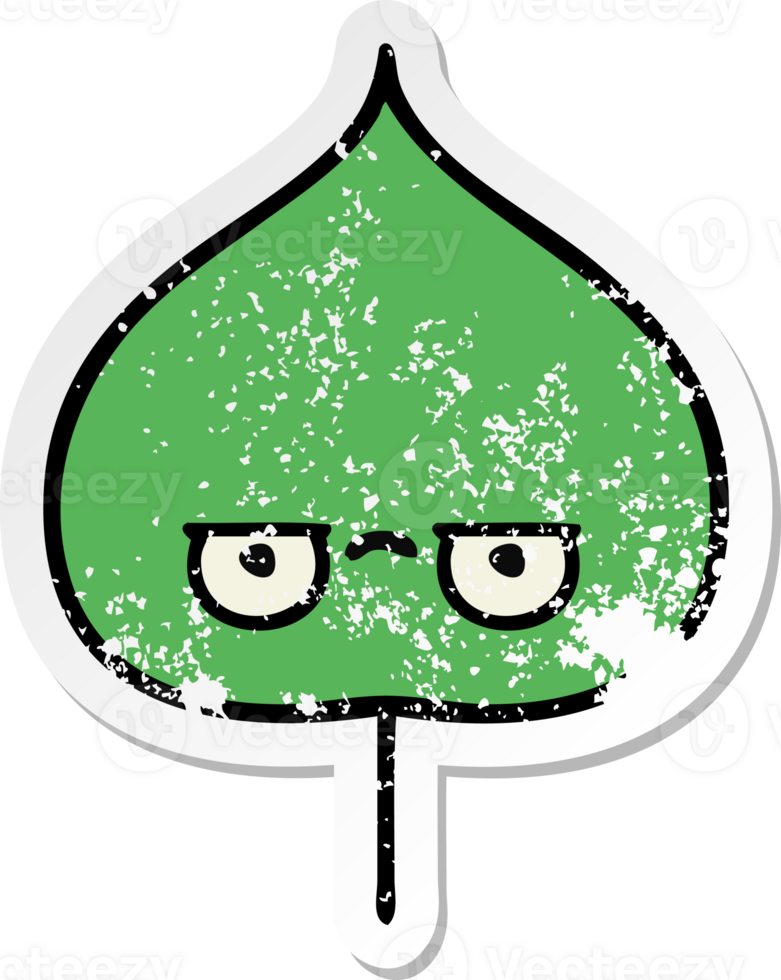 distressed sticker of a cute cartoon expressional leaf png
