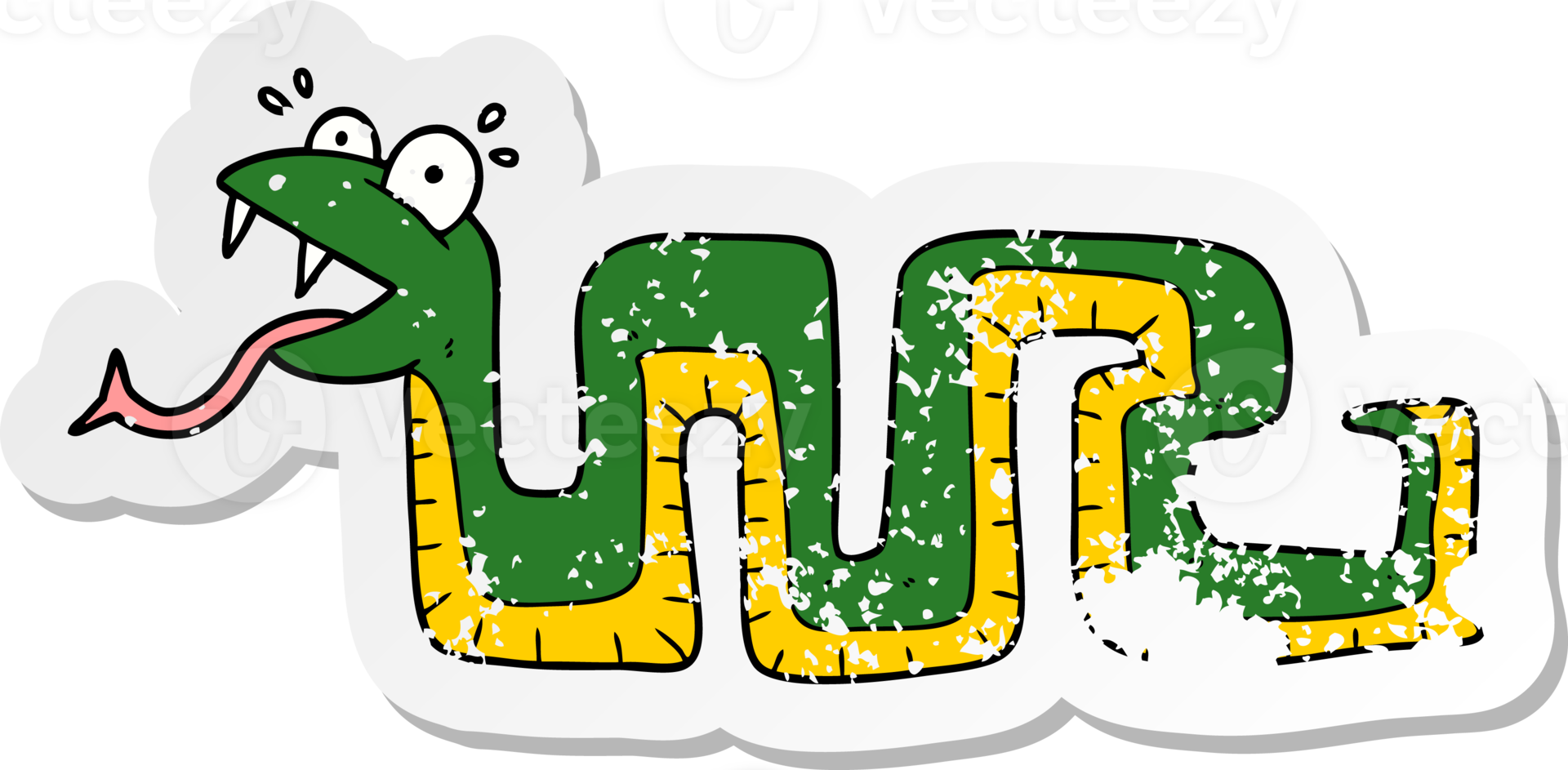 distressed sticker of a cartoon surprised snake png