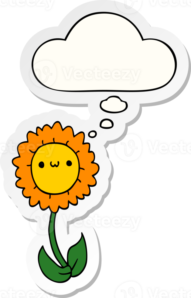 cartoon flower with thought bubble as a printed sticker png