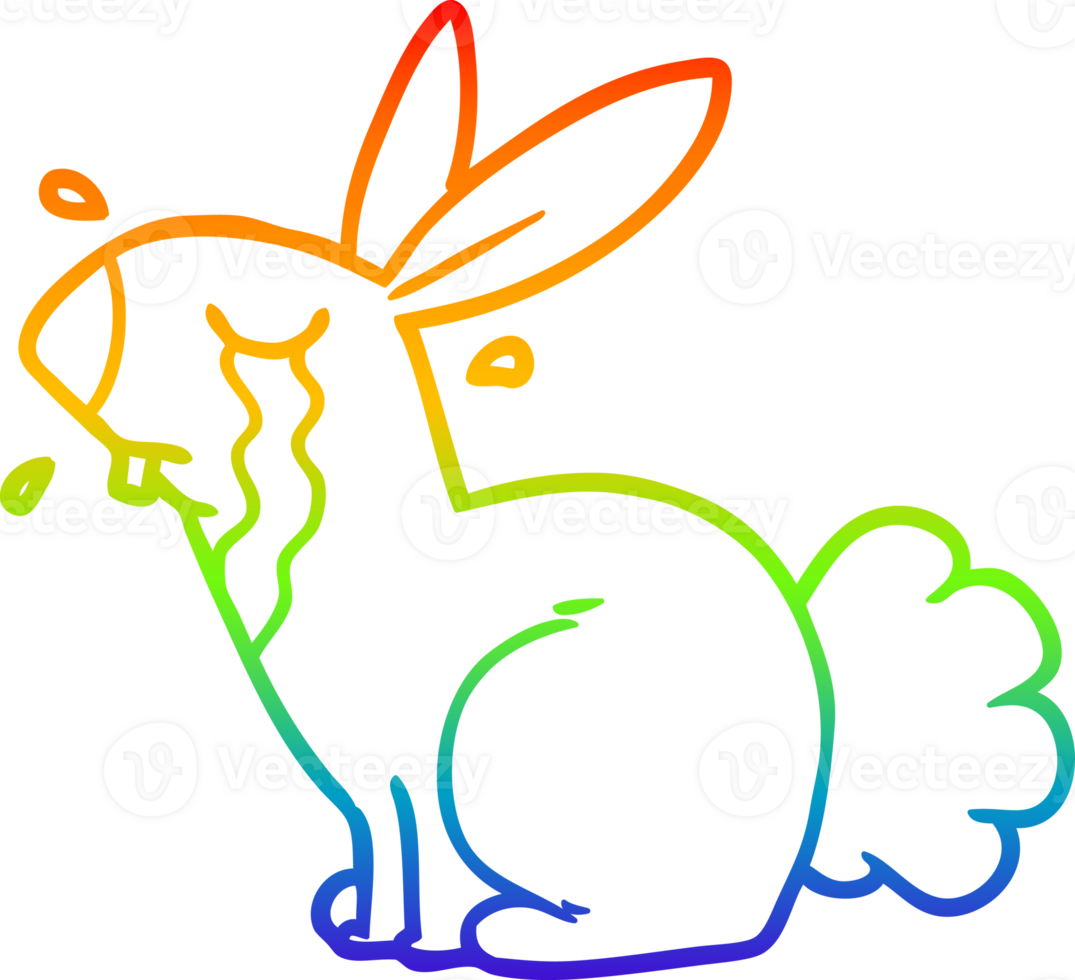 rainbow gradient line drawing of a cartoon bunny rabbit crying png
