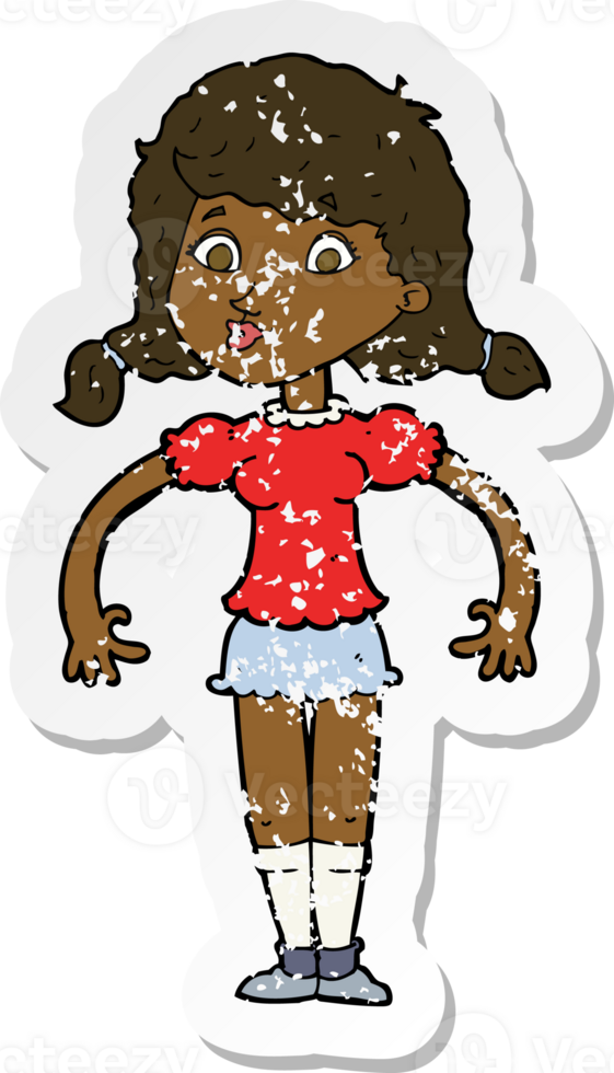retro distressed sticker of a cartoon pretty girl png