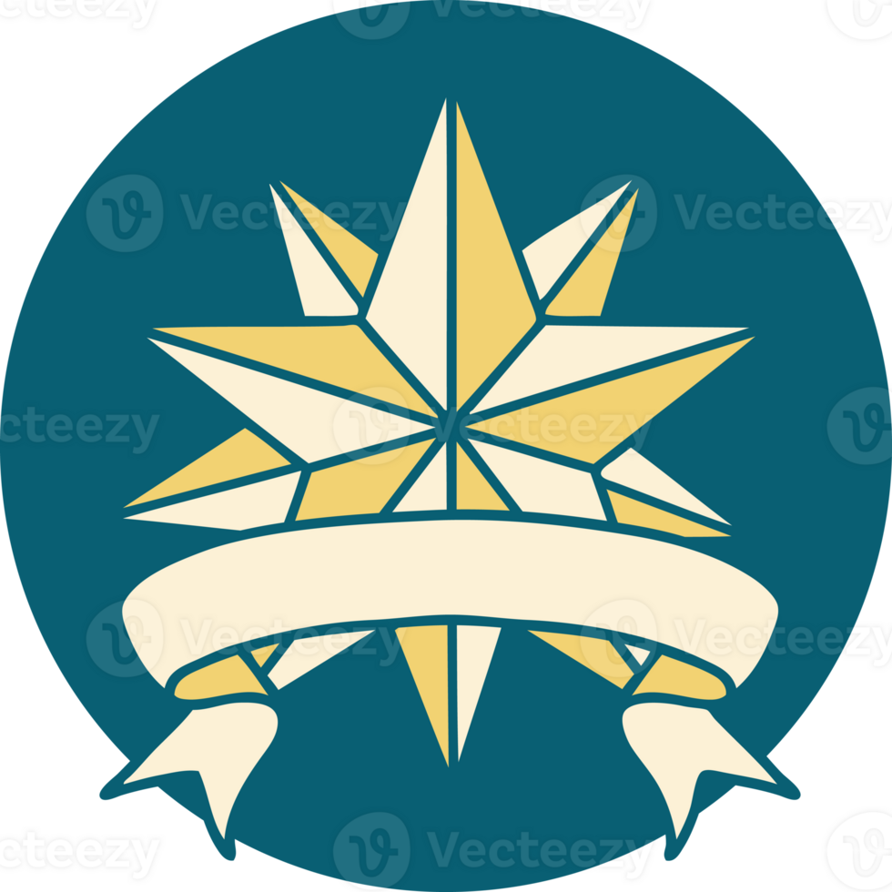 tattoo style icon with banner of a star png