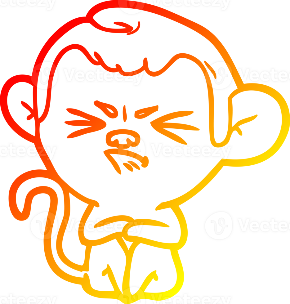 warm gradient line drawing of a cartoon annoyed monkey png
