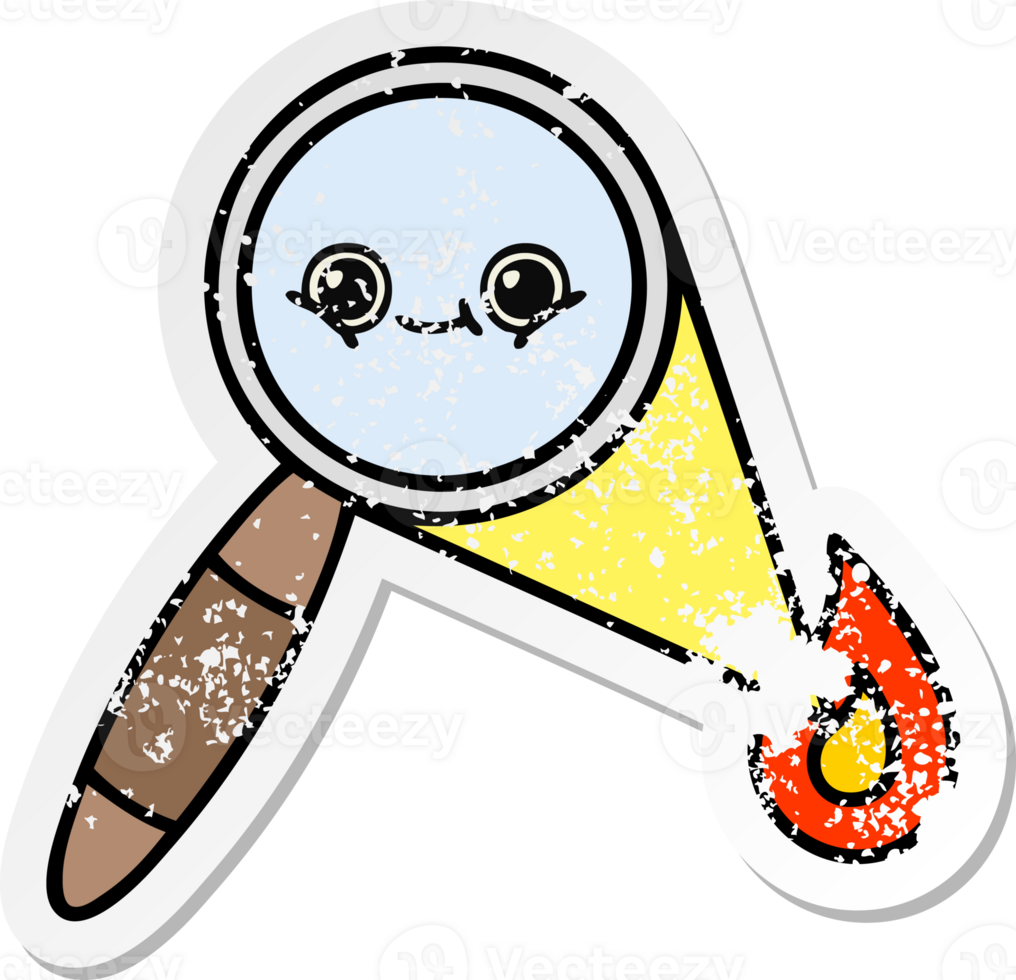 distressed sticker of a cute cartoon magnifying glass png
