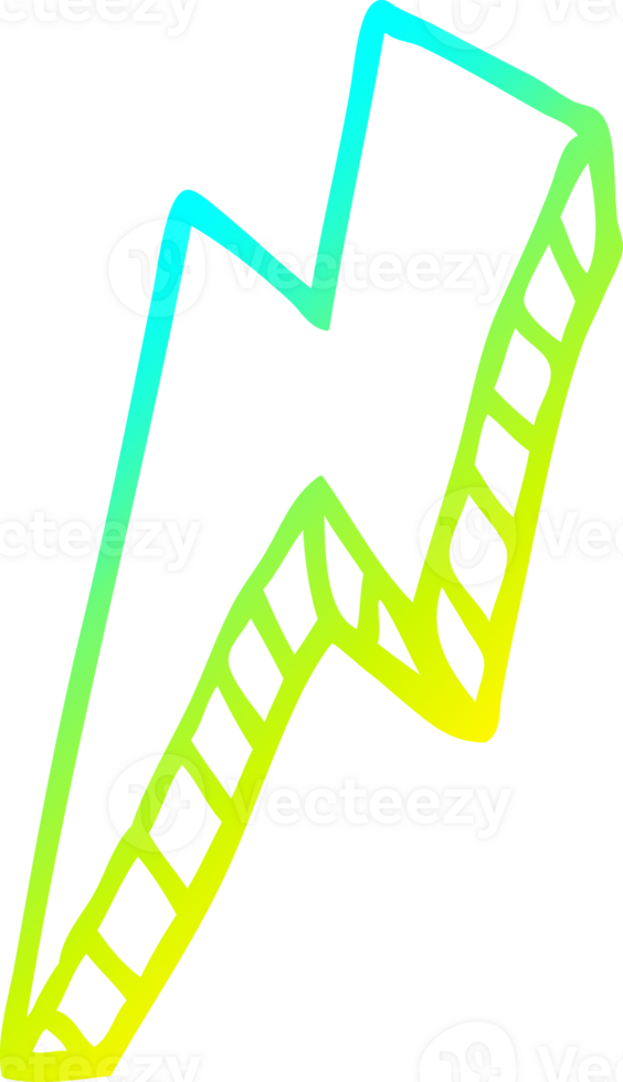 cold gradient line drawing of a cartoon thunder bolt png