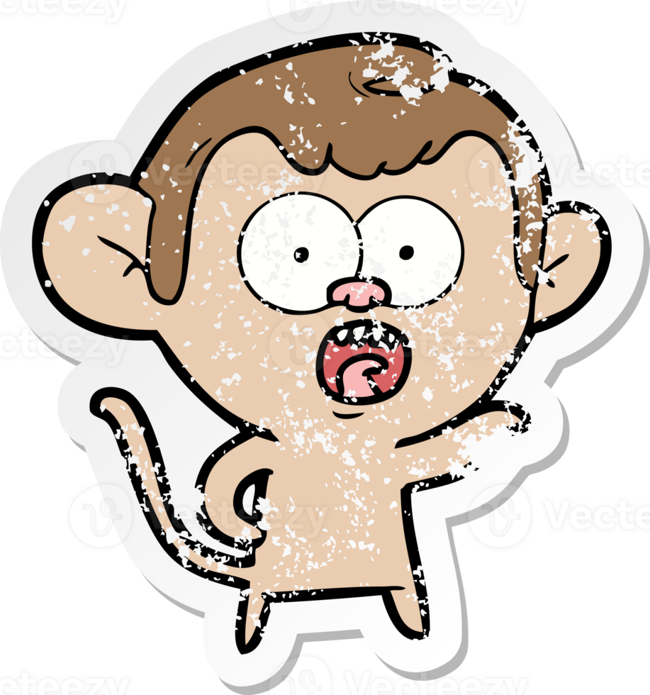 distressed sticker of a cartoon shocked monkey png