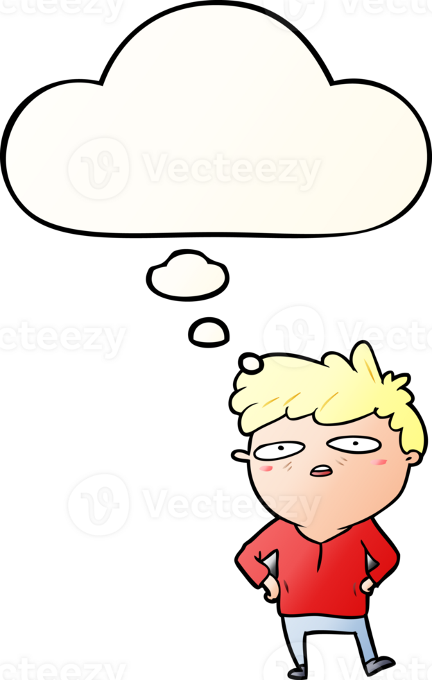 cartoon impatient man with thought bubble in smooth gradient style png