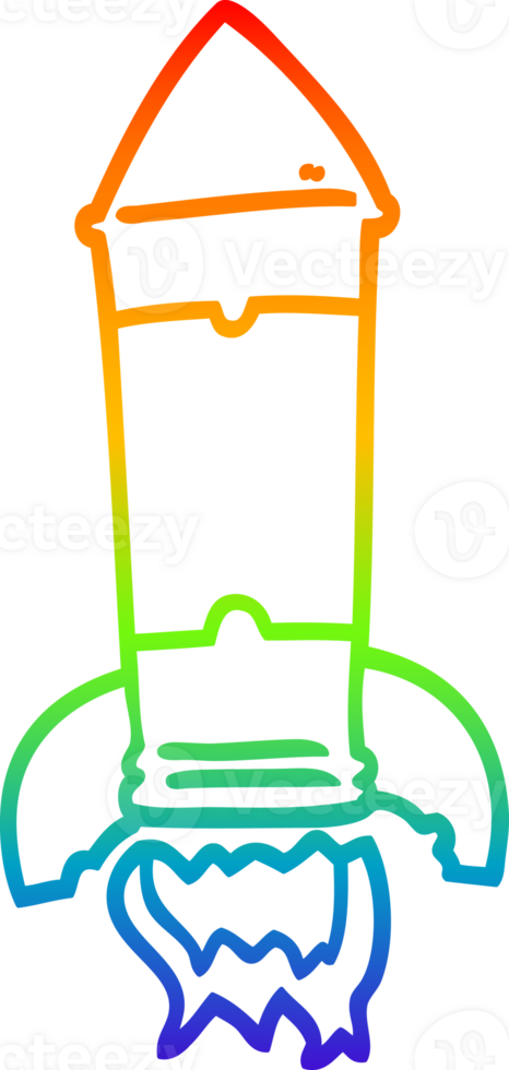 rainbow gradient line drawing of a cartoon rocket png
