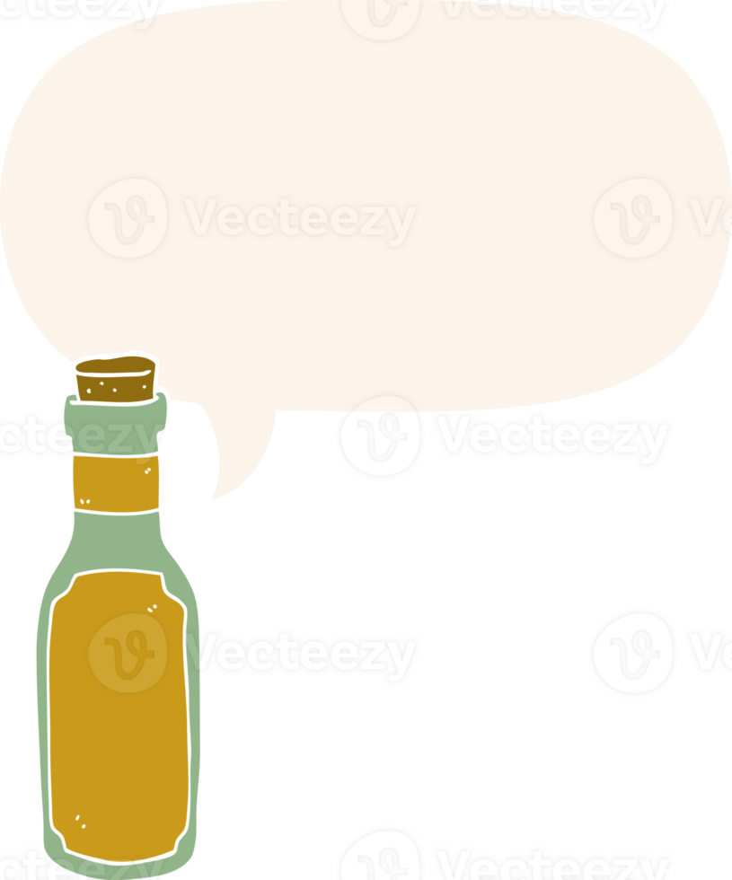 cartoon potion bottle with speech bubble in retro style png
