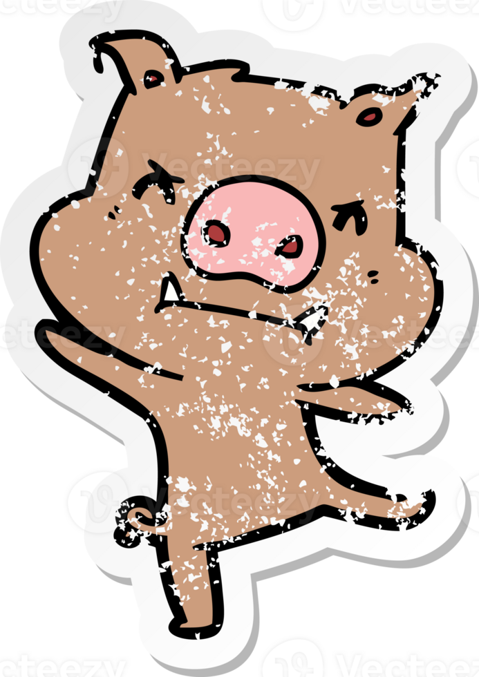 distressed sticker of a angry cartoon pig png