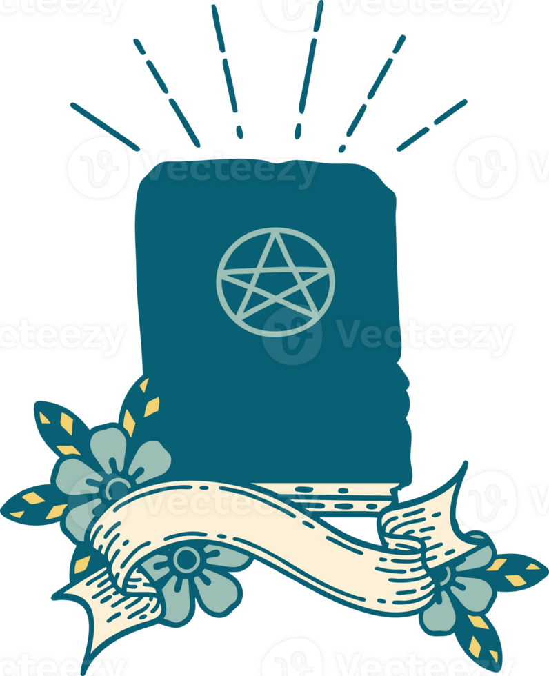 scroll banner with tattoo style spellbook png