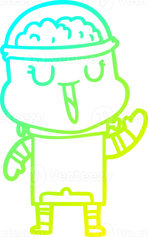 cold gradient line drawing of a happy cartoon robot waving png