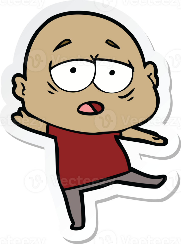 sticker of a cartoon tired bald man png