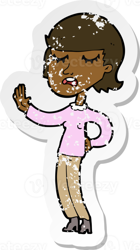 retro distressed sticker of a cartoon woman ignoring png