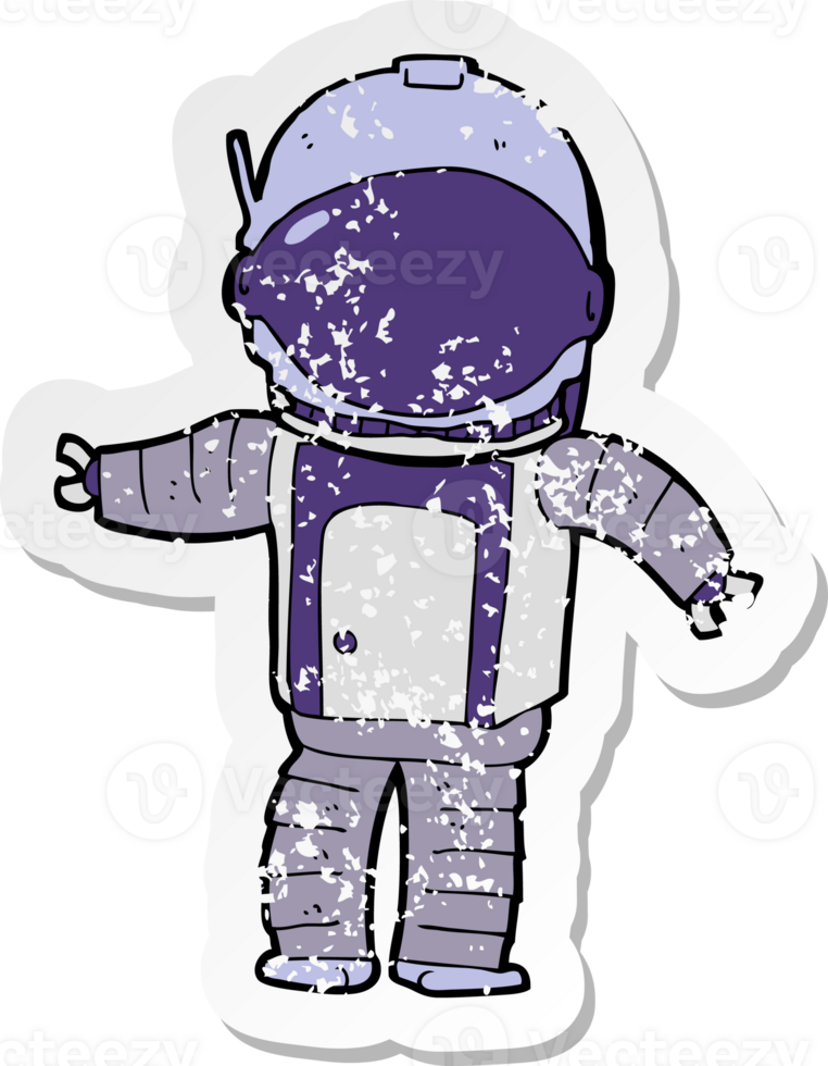 retro distressed sticker of a cartoon astronaut png