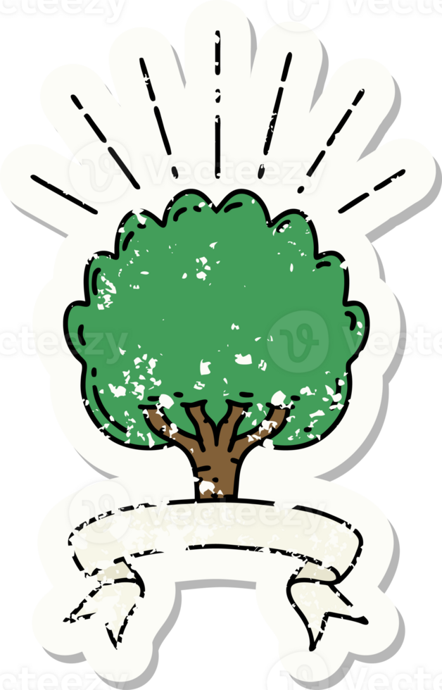 worn old sticker of a tattoo style tree png