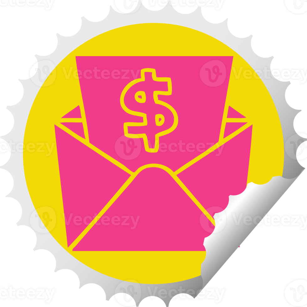 circular peeling sticker quirky cartoon dollar in envelope png