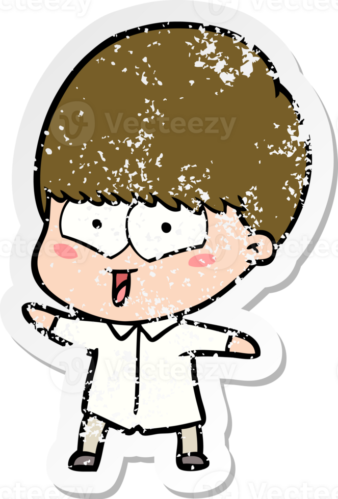 distressed sticker of a cartoon happy boy png