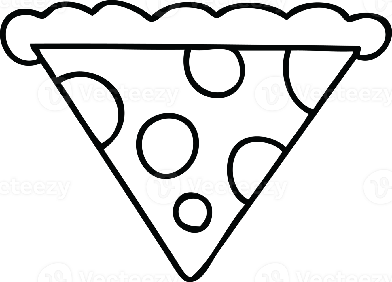line drawing quirky cartoon slice of pizza png