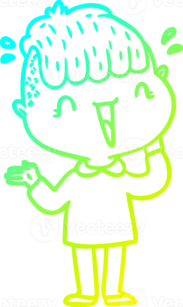 cold gradient line drawing of a cartoon happy boy surprised png