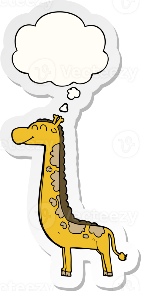 cartoon giraffe with thought bubble as a printed sticker png