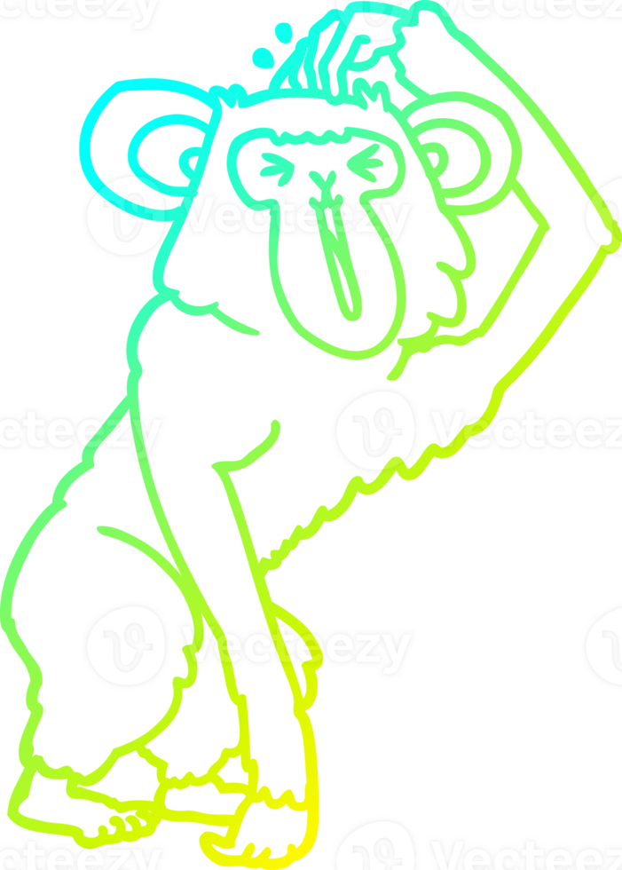 cold gradient line drawing of a cartoon chimp scratching head png