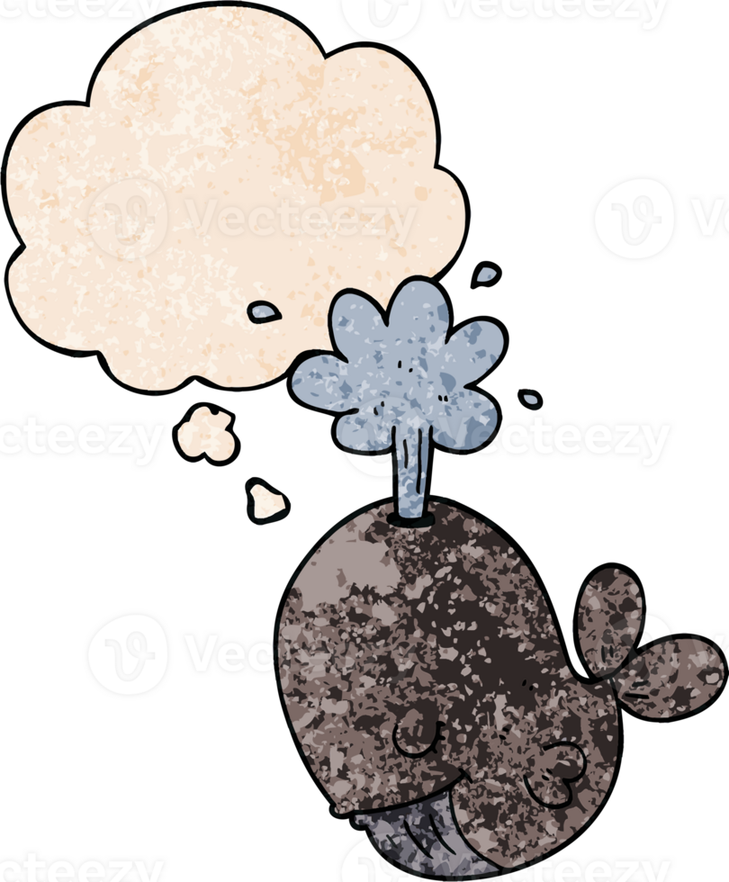 cartoon spouting whale with thought bubble in grunge texture style png