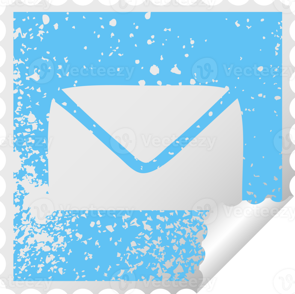 distressed square peeling sticker symbol of a paper envelope png