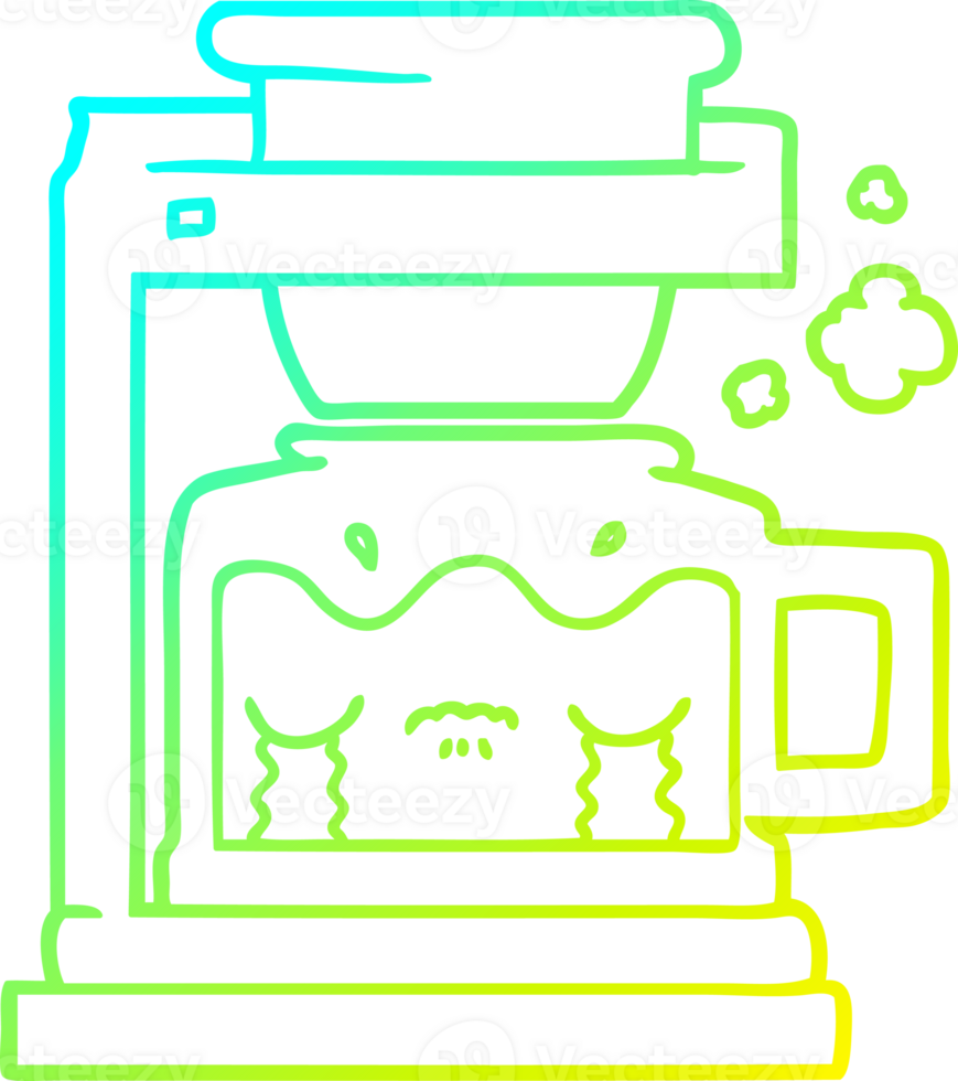 cold gradient line drawing of a cartoon crying filter coffee machine png