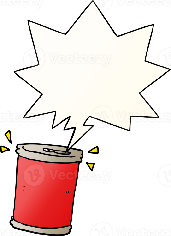 cartoon soda can with speech bubble in smooth gradient style png