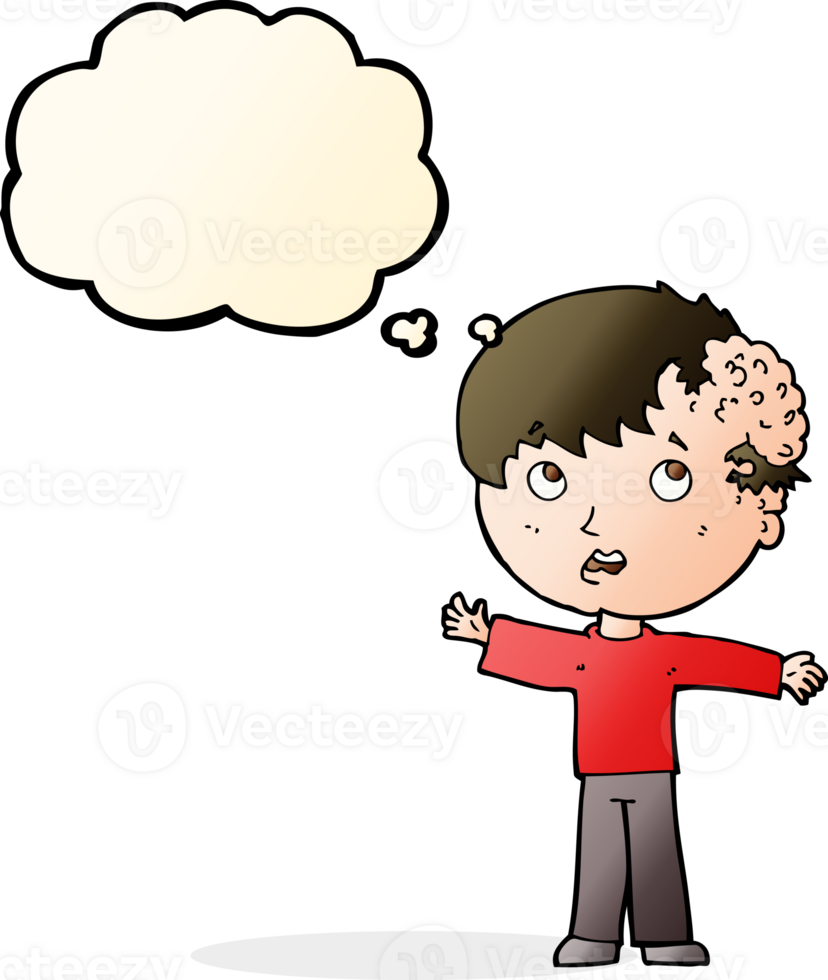 cartoon boy with growth on head with thought bubble png