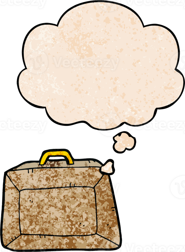 cartoon budget briefcase with thought bubble in grunge texture style png