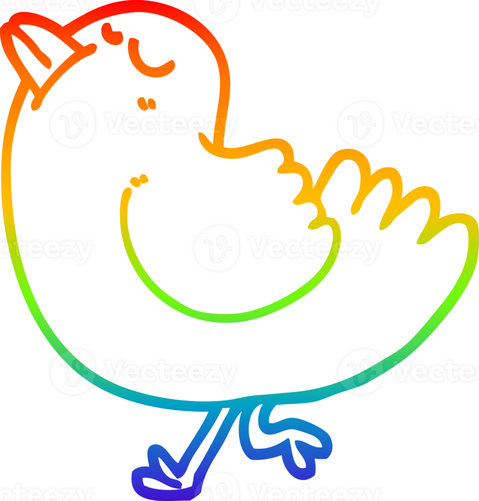 rainbow gradient line drawing of a cartoon arrogant bird png