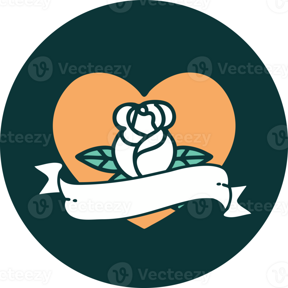 iconic tattoo style image of a heart rose and banner png