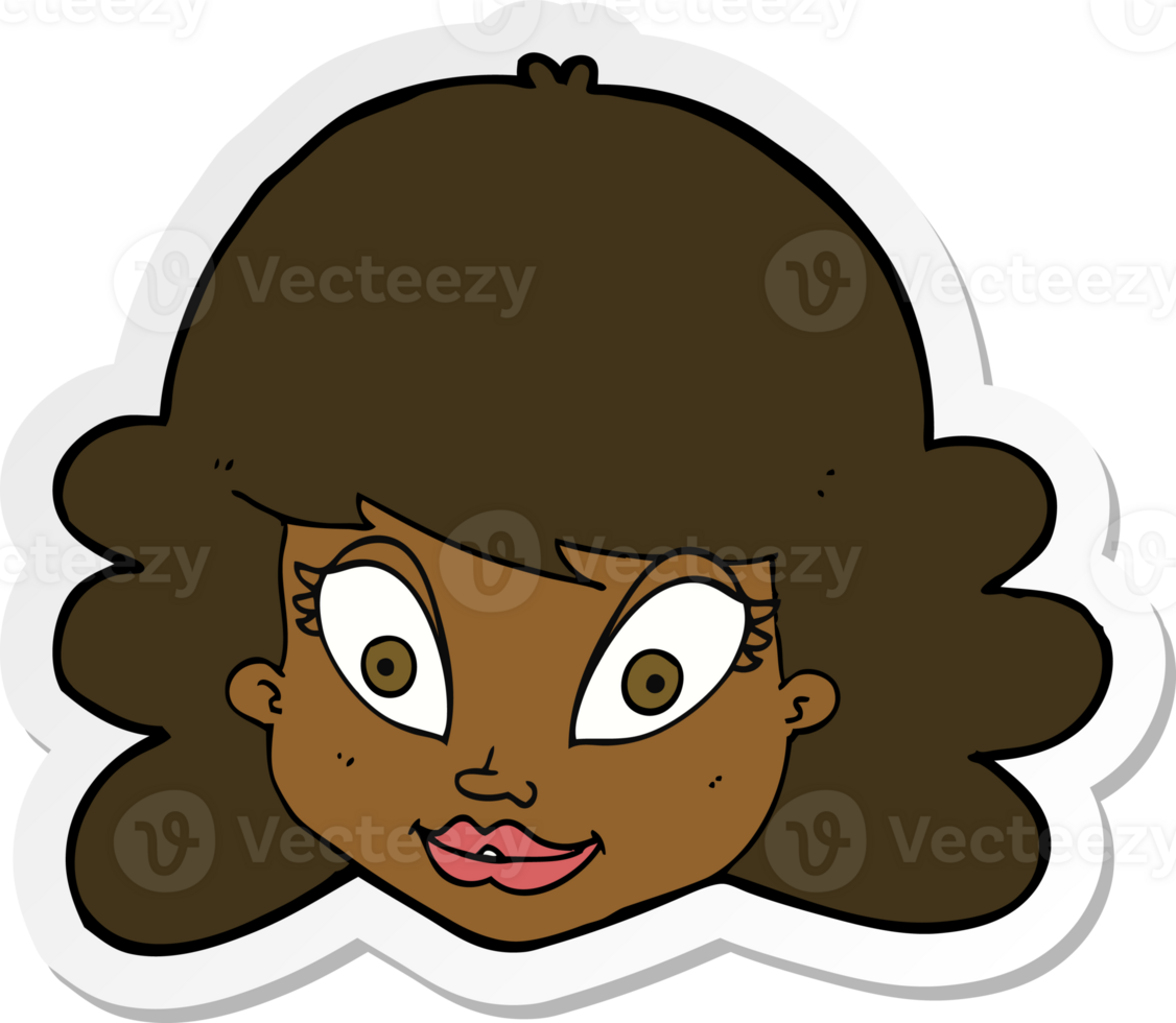sticker of a cartoon happy female face png