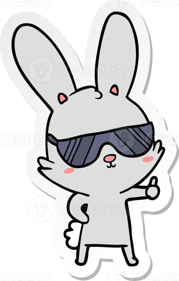 sticker of a cute cartoon rabbit wearing sunglasses png