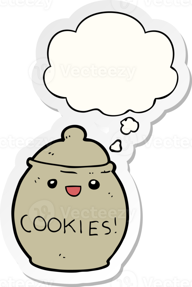 cute cartoon cookie jar with thought bubble as a printed sticker png