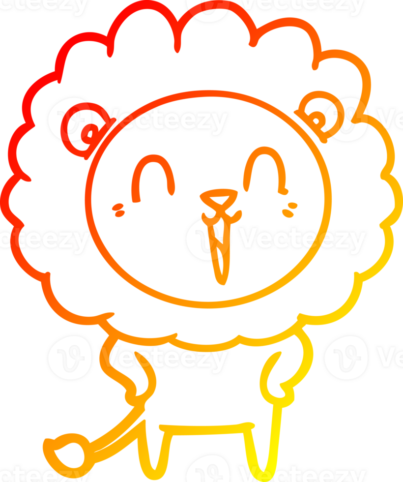 warm gradient line drawing of a laughing lion cartoon png